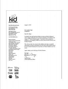 Thank You from Kids in Distress Kids in Distress Thank You letter to GoldFellow